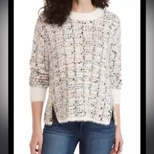 Bobeau Sz M speckled textured crew neck zip side detailing cozy sweater